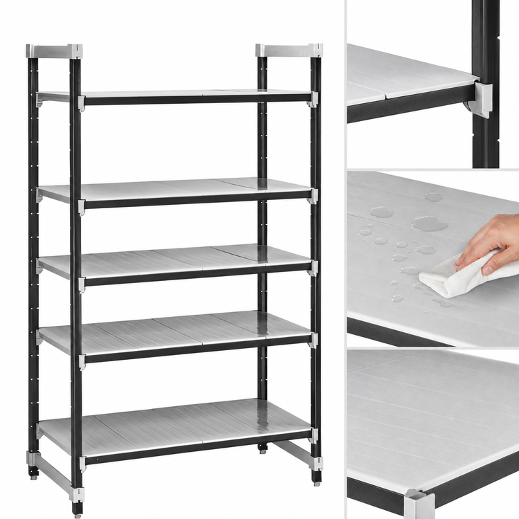 Product image #3 for Cambro Camshelving Elements XTRA 4-Tier Solid Stationary Starter Unit, 24 x 72 x 72 Inches, Speckled Gray