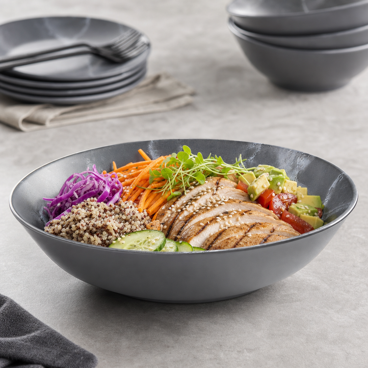 Product image #3 for American Metalcraft 36 oz Round Melamine Bowl, 8-3/4 in. Dia. x 2 in. H, Matte Marble Gray