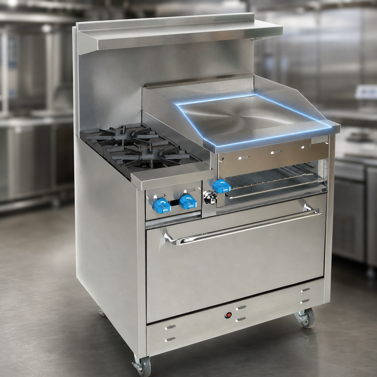 Product image #3 for Comstock-Castle 36-Inch Gas Raised Griddle Range with Extra-Wide 31-1/2-Inch Oven, Stainless Steel Exterior, Back Riser and High Shelf