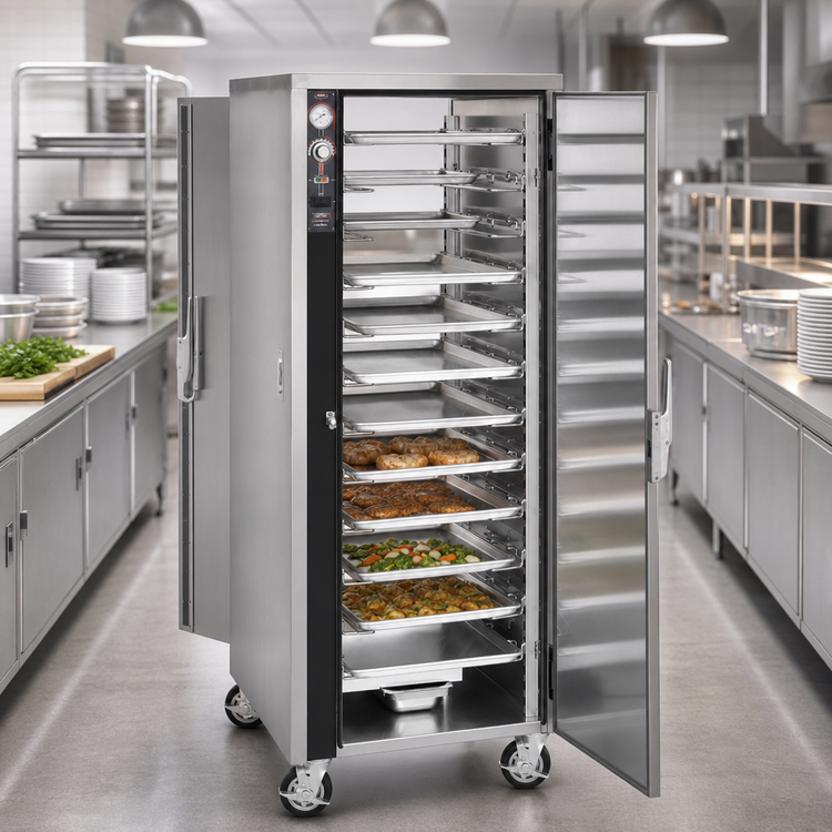 Product image #2 for FWE Pass-Thru Mobile Heated Holding Cabinet, 12 Sheet Pan Capacity, Humi-Temp, Stainless Steel