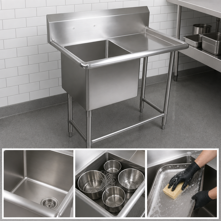 Product image #3 for John Boos Pro-Bowl 1-Compartment Sink with Right Drainboard, 14-Gauge 300 Series Stainless Steel