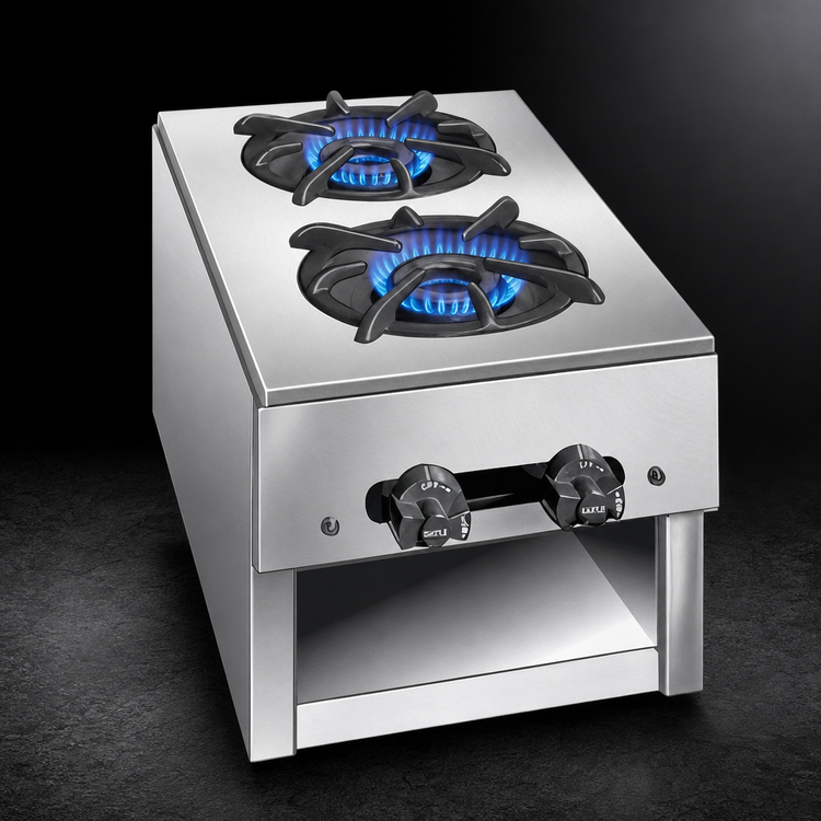 Product image #3 for Comstock-Castle 10-Inch Wide Countertop Gas Hot Plate, 2 Burners, Stainless Steel, 24,000 BTU