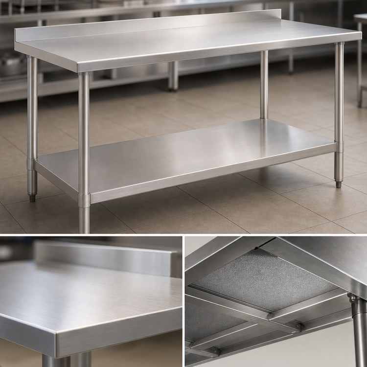 Product image #3 for Deluxe Series Stainless Steel Work Table with Rear Up-Turn and Adjustable Undershelf, 48W x 30D