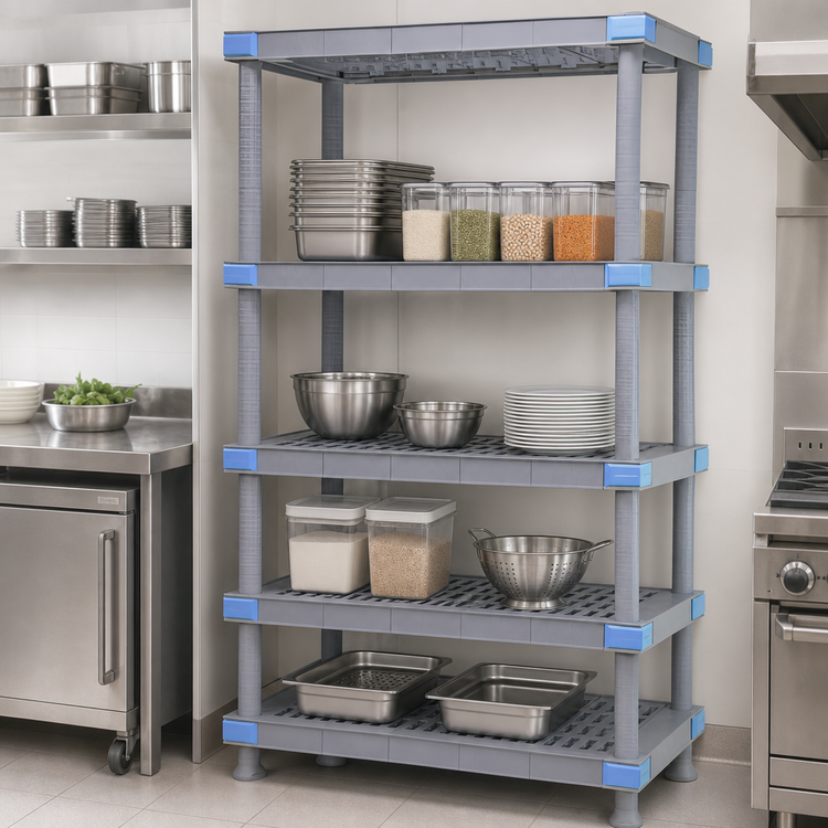 Product image #3 for Millenia 60"W x 24"D x 86"H Gray Polymer Stationary Starter Shelving Unit with 5 Open Grid Shelves