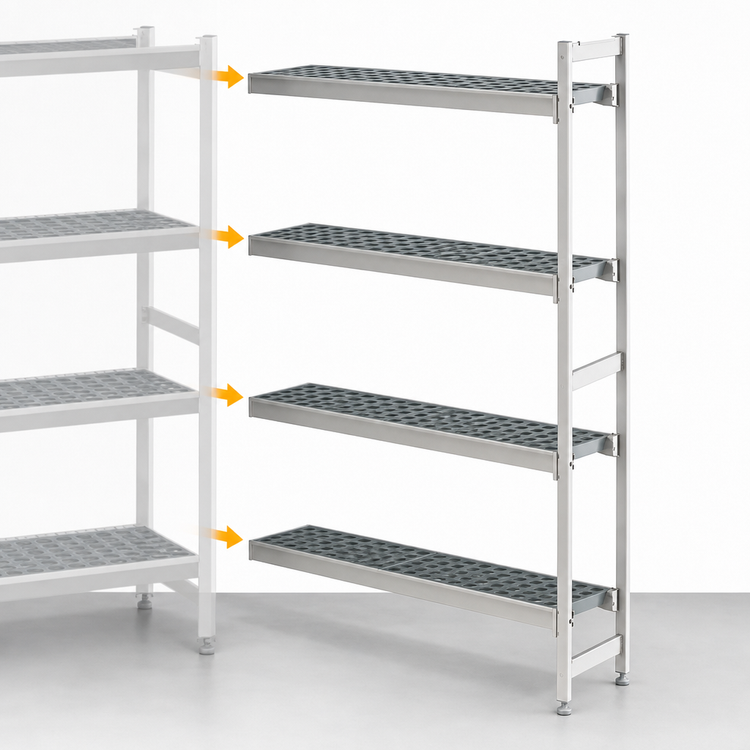 Product image #3 for Fermostock 4-Tier Polymer Shelving Unit Expansion Kit with Removable Polymer Inserts, 42W x 22D x 66H