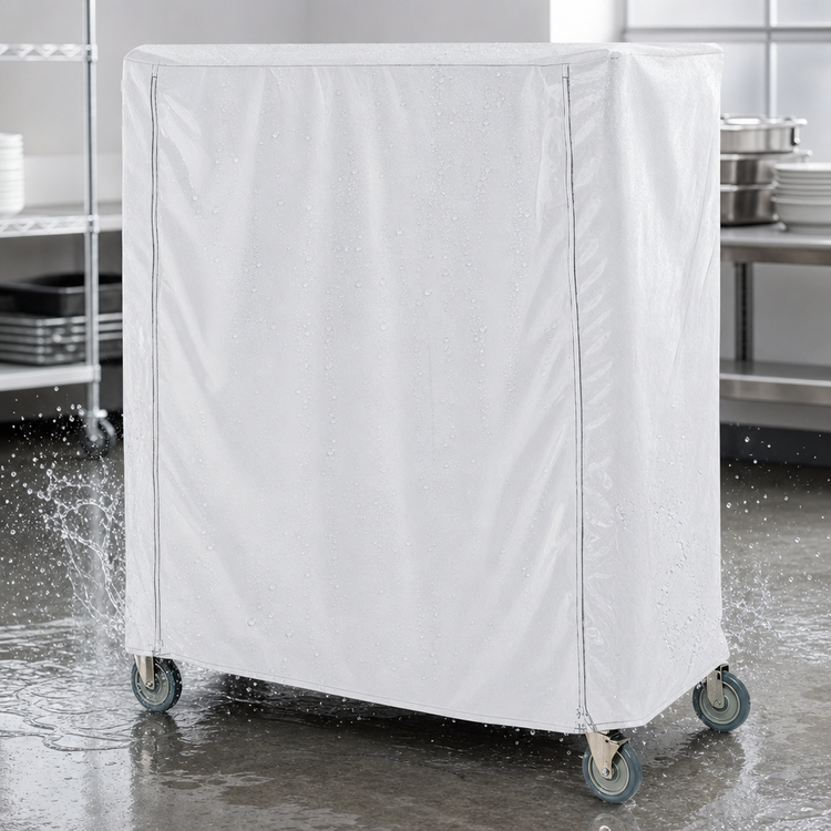 Product image #3 for Metro Waterproof Vinyl-Nylon Coated Banquet Cart Cover with PVC Zipper, White, 48 x 18 x 54 Inches