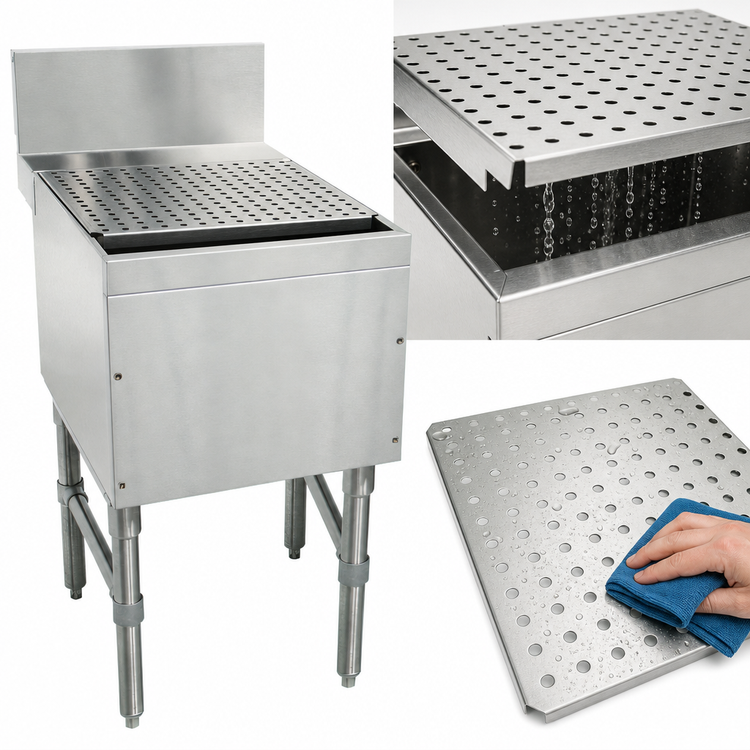 Product image #3 for Advance Tabco Prestige 36-Inch Wide Free-Standing Underbar Drainboard, 25-Inch Deep, 7-Inch Backsplash