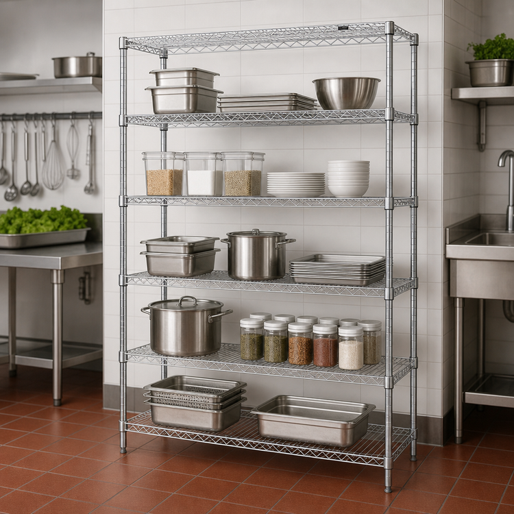 Product image #3 for Quantum 42"W x 24"D x 74"H Wire Shelving Starter Kit, 5 Shelves, Chrome Plated