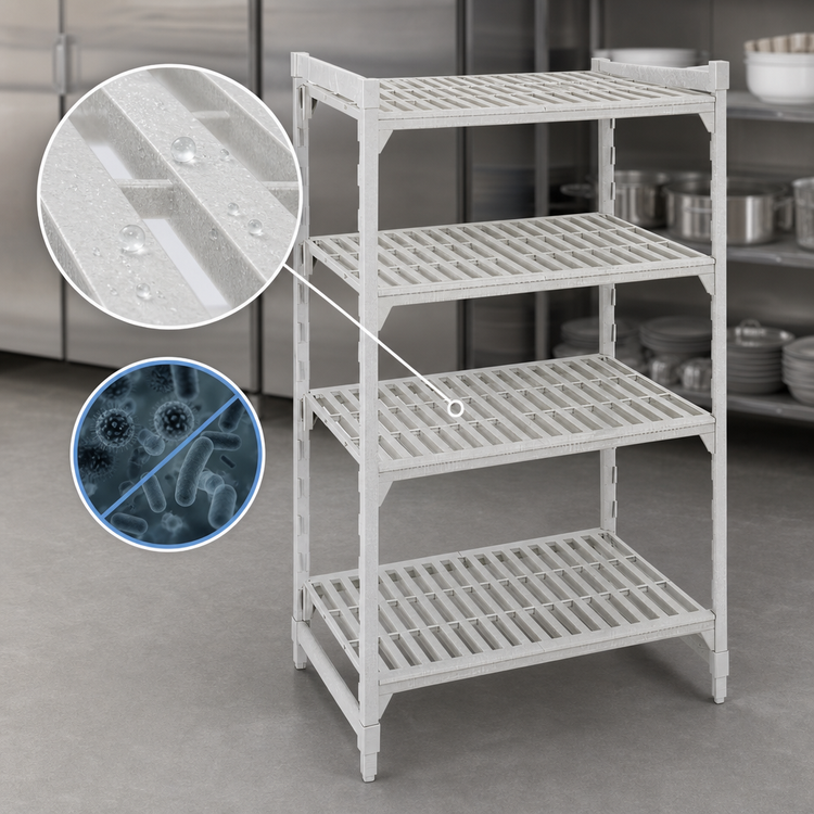 Product image #4 for Cambro Camshelving Premium 24" Deep x 48" Long x 72" High 4-Shelf Vented Stationary Starter Unit, Speckled Gray