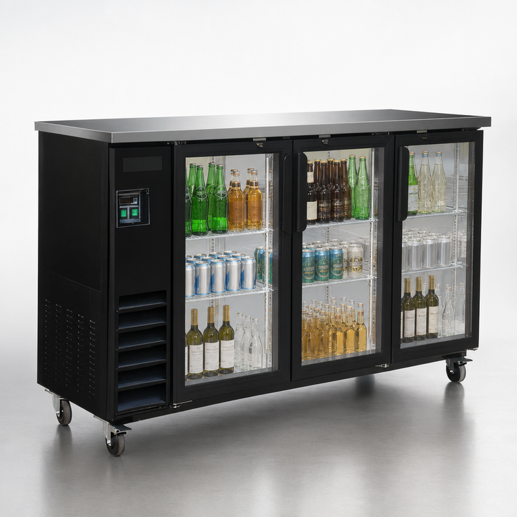 Product image #3 for IKON Refrigeration 73-Inch Three-Section Back Bar Cooler with Glass Swing Doors