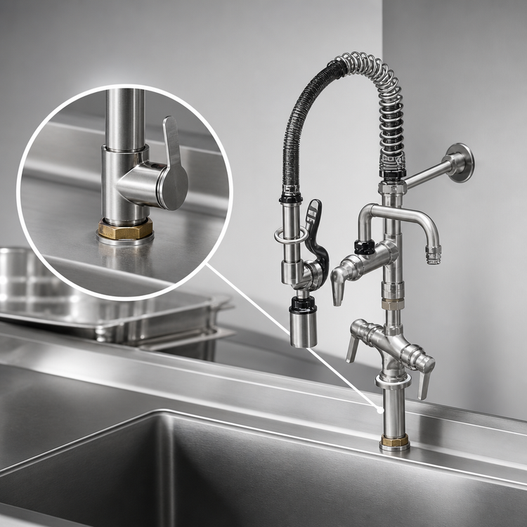 Product image #3 for Single-Hole Deck-Mount Mini Pre-Rinse Unit with Low-Flow Spray Valve, 6-Inch Add-On Faucet Nozzle, and Vacuum Breaker