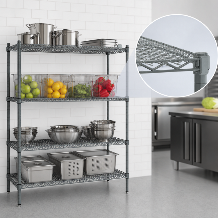 Product image #4 for Eagle Valu-Master Double-Mat Wire Shelving Starter Unit, 4-Tier, 60W x 18D x 74H, Gray Epoxy
