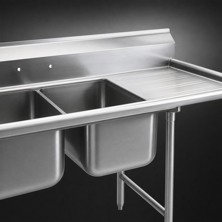 Product image #3 for Eagle Group 414 Series Commercial 2-Compartment Stainless Steel Sink with Right Drainboard, 72-3/4" W x 31-3/4" D