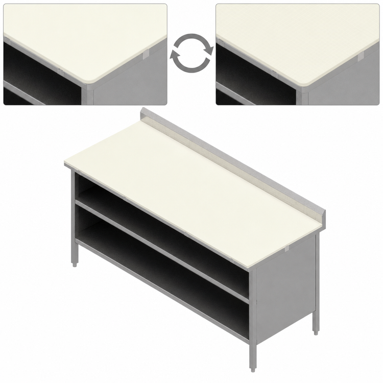 Product image #3 for John Boos 48" x 30" Reversible Poly Top Work Table with Open Front Cabinet Base and 5" Backsplash