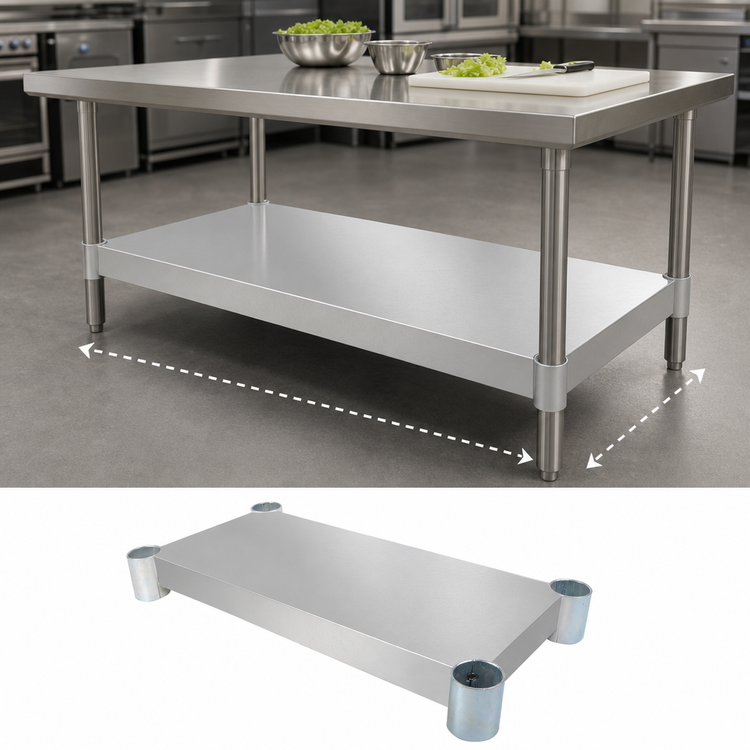 Product image #3 for BK Resources 18-Gauge 430 Stainless Steel Undershelf for 60 x 36 Inch Work Table