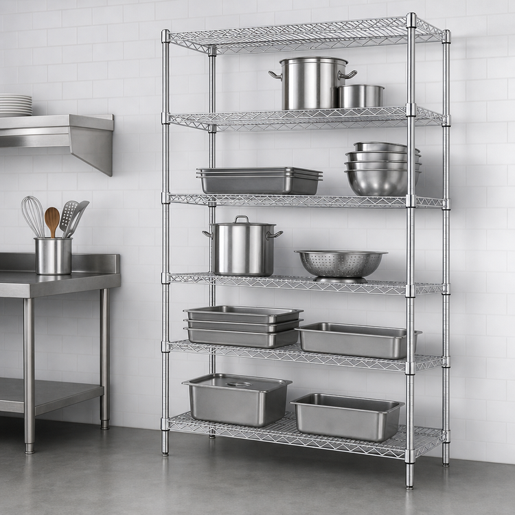 Product image #3 for Quantum 42"W x 30"D x 63"H 5-Shelf Wire Shelving Starter Kit, 304 Stainless Steel
