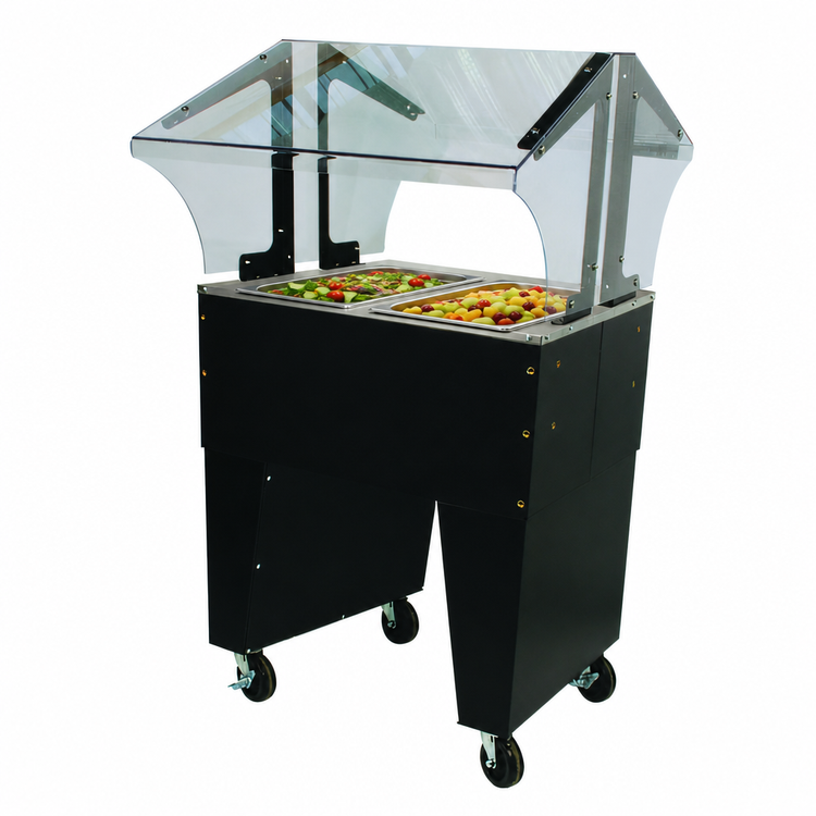 Product image #3 for Advance Tabco Triumph Supreme Portable Solid Top Buffet Table with Double-Sided Sneeze Guard, 2 Pan Size, Black Vinyl-Clad Open Base