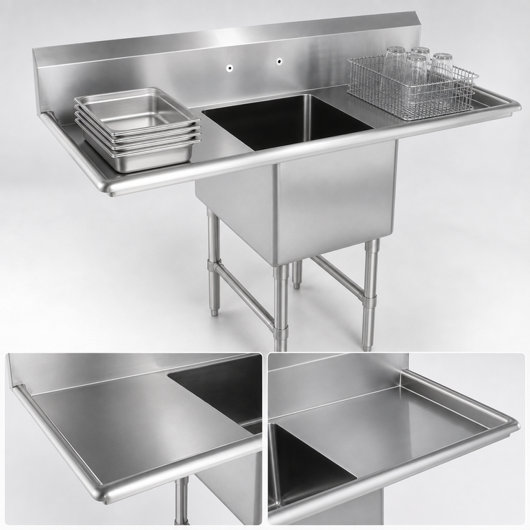 Product image #3 for John Boos B Series 1-Compartment Floor Model Sink with Dual Drainboards, 69-1/4 Inch W x 29-1/2 Inch D, 16-Gauge Stainless Steel