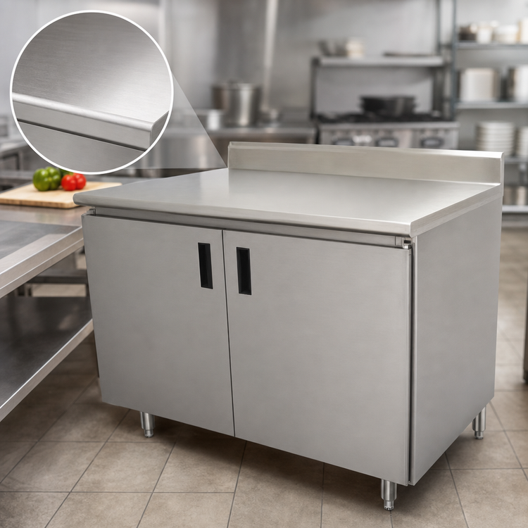 Product image #3 for Advance Tabco Special Value Series Enclosed Work Table with Cabinet Base, 48 x 24 Inches, 16-Gauge 304 Stainless Steel Top, 5-Inch Backsplash