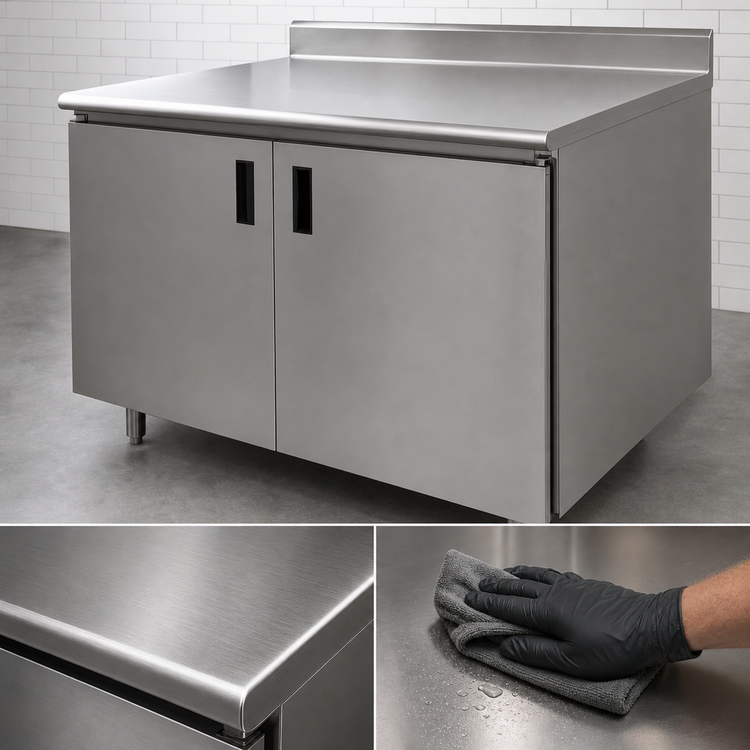 Product image #3 for Advance Tabco 84" x 36" Enclosed Work Table with Cabinet Base and 5" Backsplash
