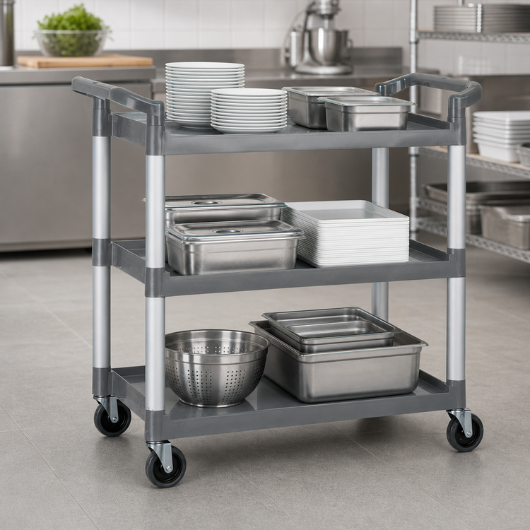 Product image #3 for Winco 3-Tier Gray Plastic Utility Bus Cart, 400 lb Capacity
