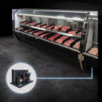 Thumbnail image #3 for Howard-McCray 40E Series R-CMS40E-8-BE-LED 100-1/2-Inch Remote Red Meat Service Case, Full-Service, Endless Design, Straight Glass, Black/White