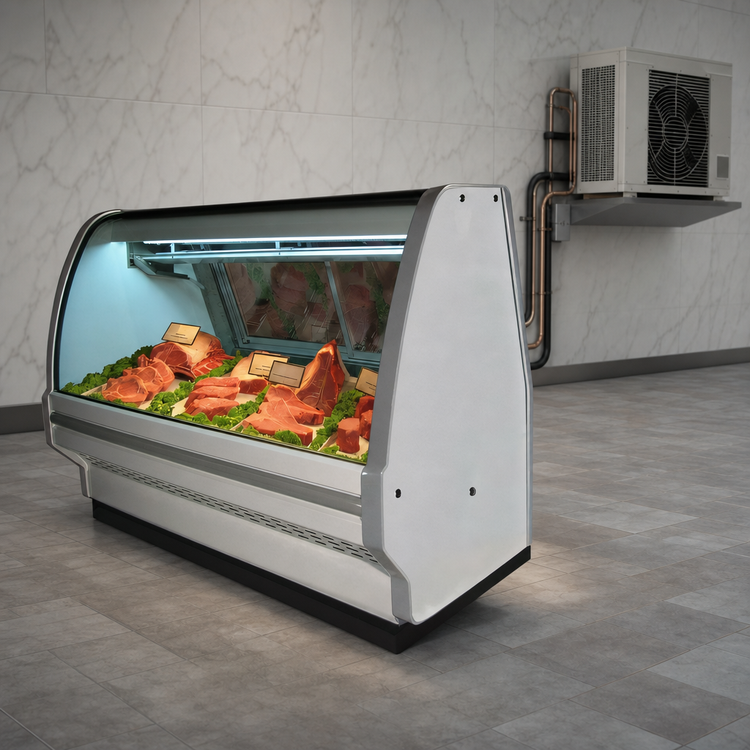 Product image #3 for Howard-McCray 40E Series Full-Service Remote Red Meat Service Case, 75.5-Inch Wide, Curved Glass, Stainless Steel, LED Lighting