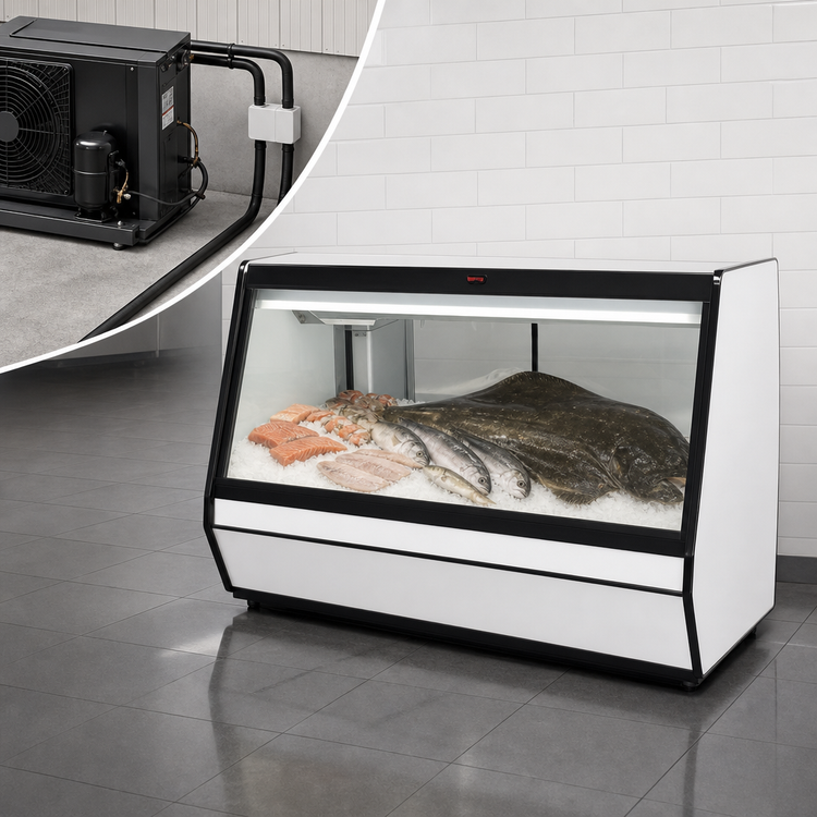 Product image #3 for Howard-McCray 50-Inch Remote Fish & Poultry Service Case, Endless Design, Black Exterior/White Interior, LED Lighting