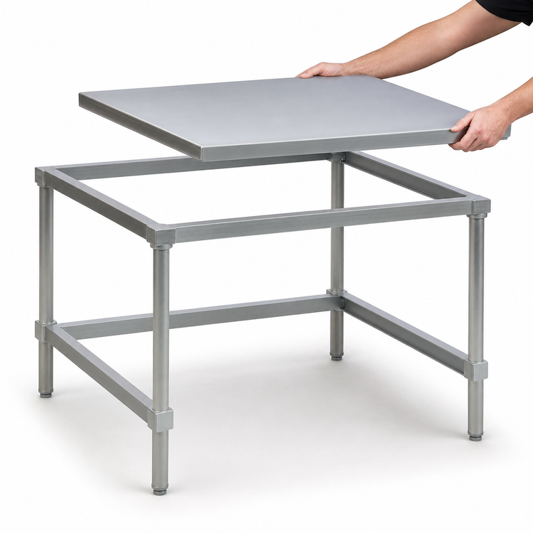 Product image #3 for New Age 60"W x 30"D x 24"H Stationary Aluminum Equipment Stand with Removable 12-Gauge Top and Open Base