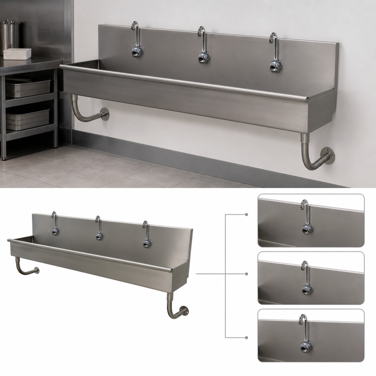 Product image #3 for Advance Tabco 72-Inch 3-Station ADA Wall Mounted Hand Sink with 3 Electronic Faucets