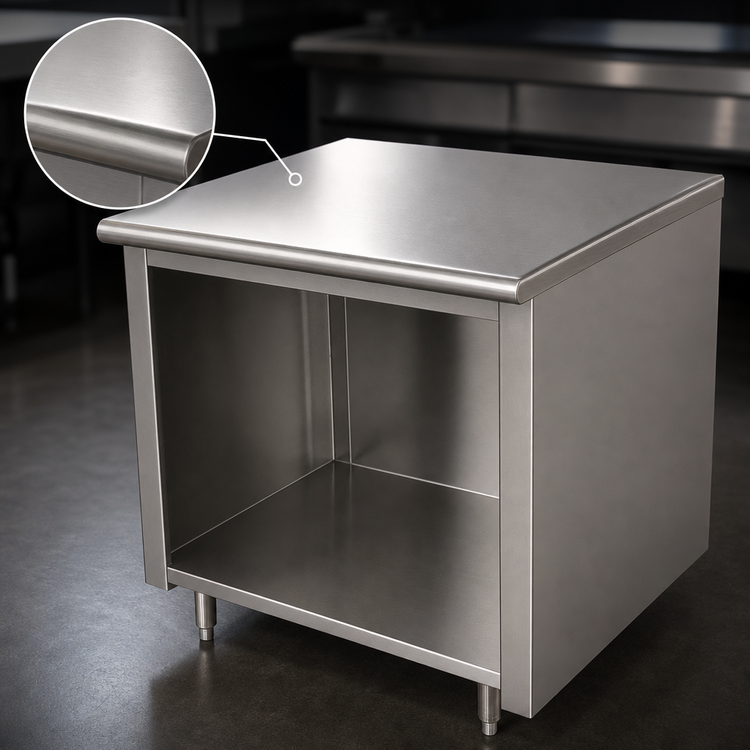 Product image #3 for Advance Tabco 84-Inch x 24-Inch 14-Gauge 304 Stainless Steel Work Table with Open Front Cabinet Base