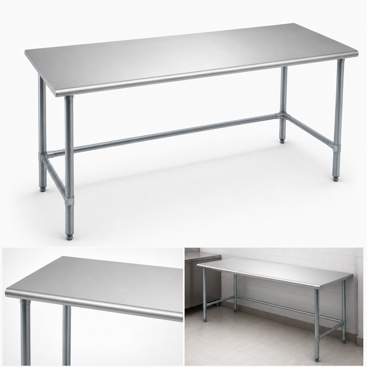 Product image #3 for Budget Series 84-Inch x 36-Inch Flat Top Work Table with 430 Stainless Steel Top and Galvanized Tubular Base