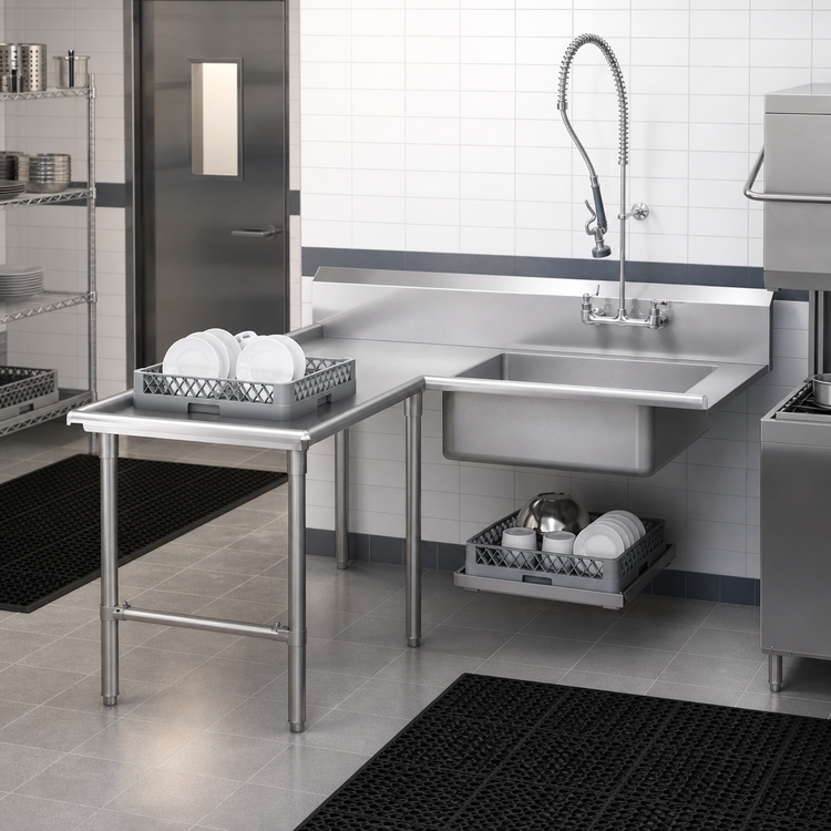 Product image #3 for John Boos Pro-Bowl L-Shaped Island Soiled Dishtable with 20" x 20" x 8" Pre-Rinse Sink Bowl