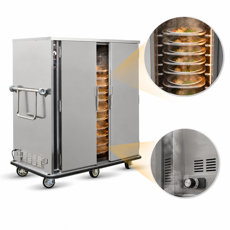 Product image #4 for FWE P-Series Electric Double-Door Banquet Cart Holding Cabinet, 150-180 Covered Plates