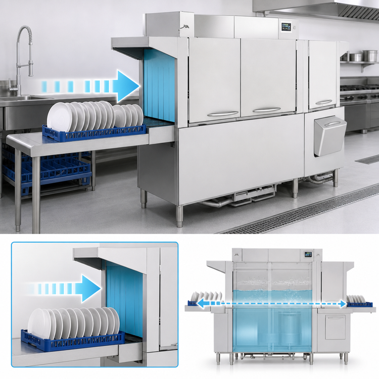 Product image #3 for Champion 66 PRO-FF 66-Inch Electric Front Feed High Temperature Rack Conveyor Dishwasher with Prewash