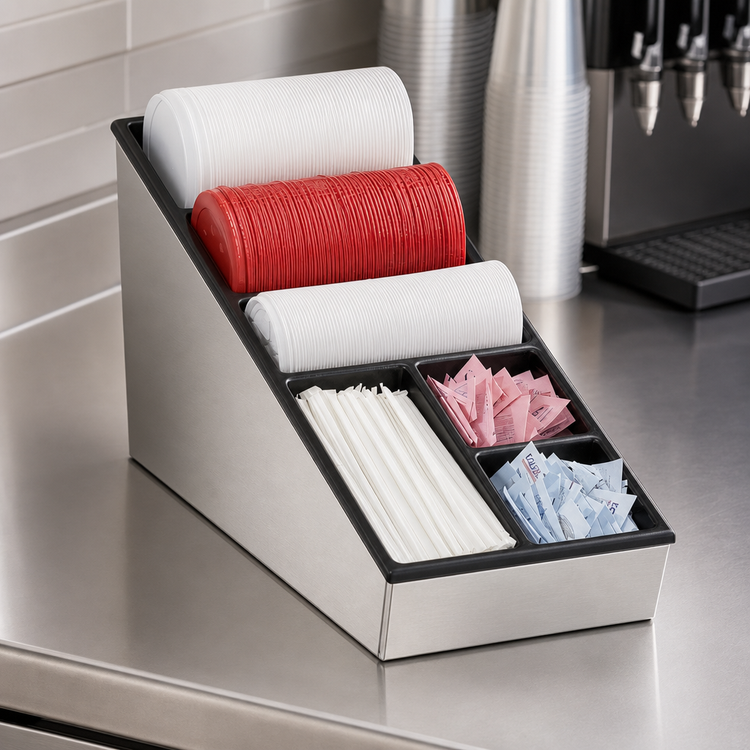 Product image #3 for Dispense-Rite NLS-1 Narrow 6-Section Stainless Steel Lid, Straw & Condiment Organizer