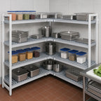 Thumbnail image #3 for Fermod Fermostock 4R31C83-CE 4-Tier Perforated Corner Expansion Polymer Shelving Unit, 83"H x 31"W x 22"D, Gray