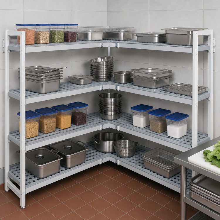 Product image #3 for Fermostock 4-Tier Perforated Corner Expansion Polymer Shelving Unit, 83 Inch H x 31 Inch W x 22 Inch D, Gray