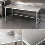 Thumbnail image #3 for Eagle Group Deluxe T3648STEB-BS Stainless Steel Work Table, 48 x 36 Inches, 16-Gauge 300 Series Top, Rolled Edge, 4-1/2-Inch Backsplash