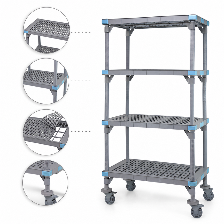 Product image #3 for Quantum Millenia Mobile Polymer Starter Shelving Unit with 4 Open Grid Shelves, 72" W x 24" D x 86" H