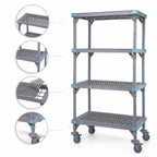 Thumbnail image #3 for Quantum Millenia QPM247286VS-4 Mobile Gray Polymer Shelving Starter Unit, 4 Open Grid Shelves, 72"W x 24"D x 86"H