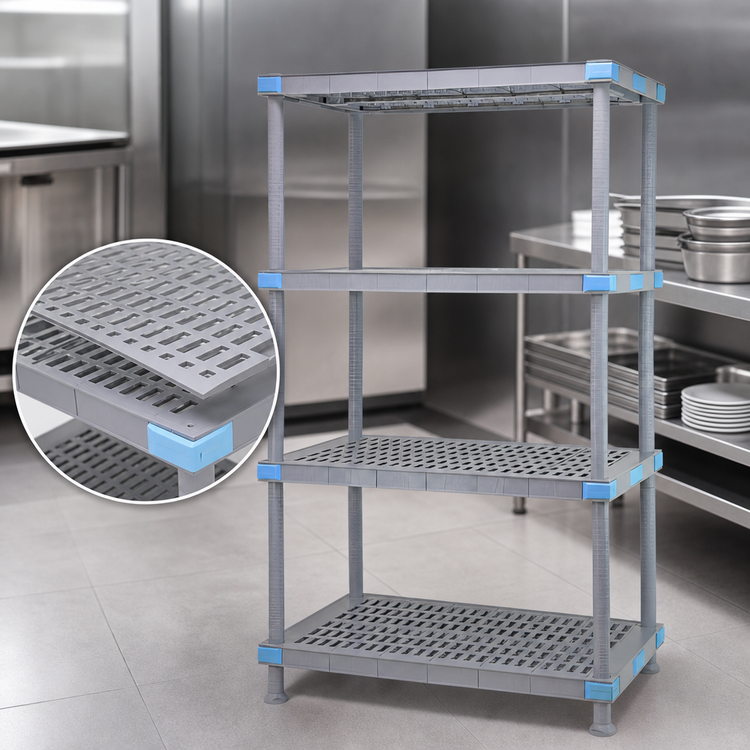 Product image #3 for Millenia 36 x 24 x 50 Inch Gray Polymer Starter Shelving Unit with 4 Open Grid Shelves