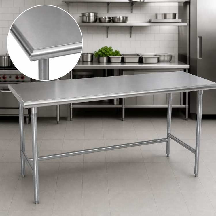 Product image #3 for Advance Tabco 108 Inch x 36 Inch 16-Gauge 304 Stainless Steel Open Base Work Table with Galvanized Legs
