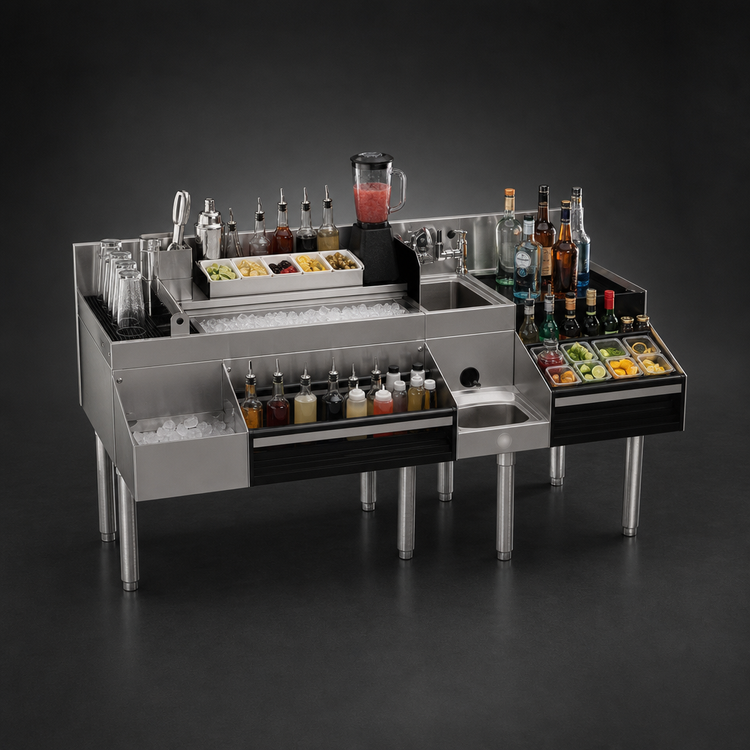 Product image #3 for Glastender 66-Inch All-In-One Underbar Ice Bin/Cocktail Station with Blender Shelf and Wet Waste Sink