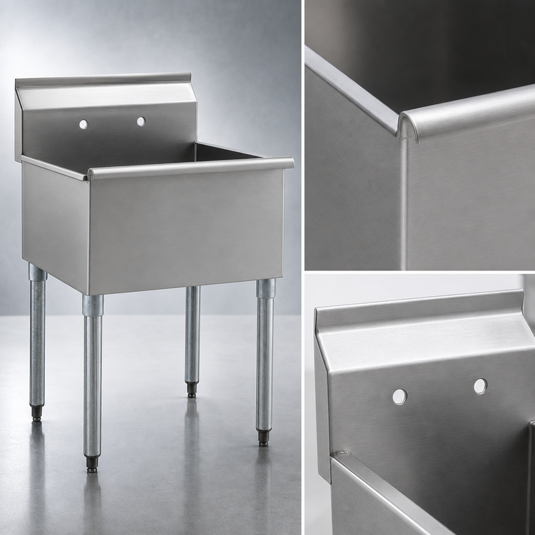 Product image #3 for Eagle Group One-Compartment 430 Stainless Steel Utility Sink with 8-Inch Backsplash and Galvanized Legs