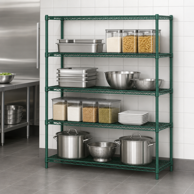 Product image #4 for Metro Super Erecta Stationary 4-Shelf Starter Wire Shelving Unit, 72"W x 21"D x 63"H, Green Metroseal 3 Epoxy-Coated Finish