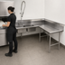 Thumbnail image #3 for Advance Tabco Korner L-Shaped Right-Hand Soil Dishtable with Pre-Rinse Sink, 71-Inch, 16-Gauge 304 Stainless Steel