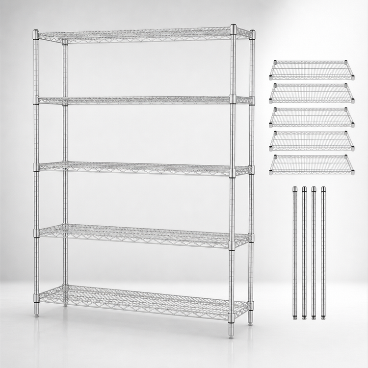 Product image #3 for Quantum Chrome Wire Shelving Starter Kit, 72"W x 18"D x 63"H, 5-Shelf