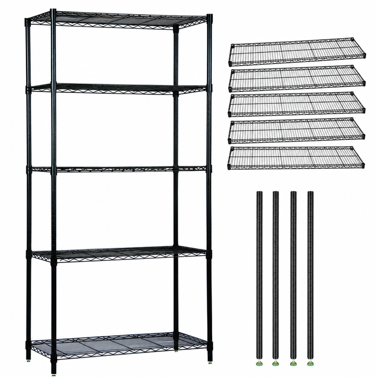 Product image #3 for Quantum 42"W x 12"D x 63"H Wire Shelving Starter Kit with 5 Shelves and 4 Posts