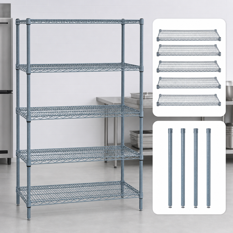 Product image #3 for Quantum 5-Shelf Wire Shelving Starter Kit, 72"W x 18"D x 54"H, Gray Epoxy Antimicrobial Finish